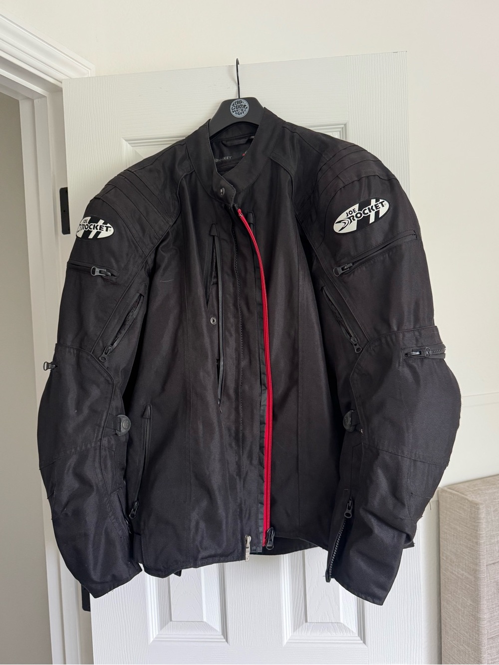 Joe Rocket Black Men's Textile Motorcycle Jacket with Red Zip and Armor